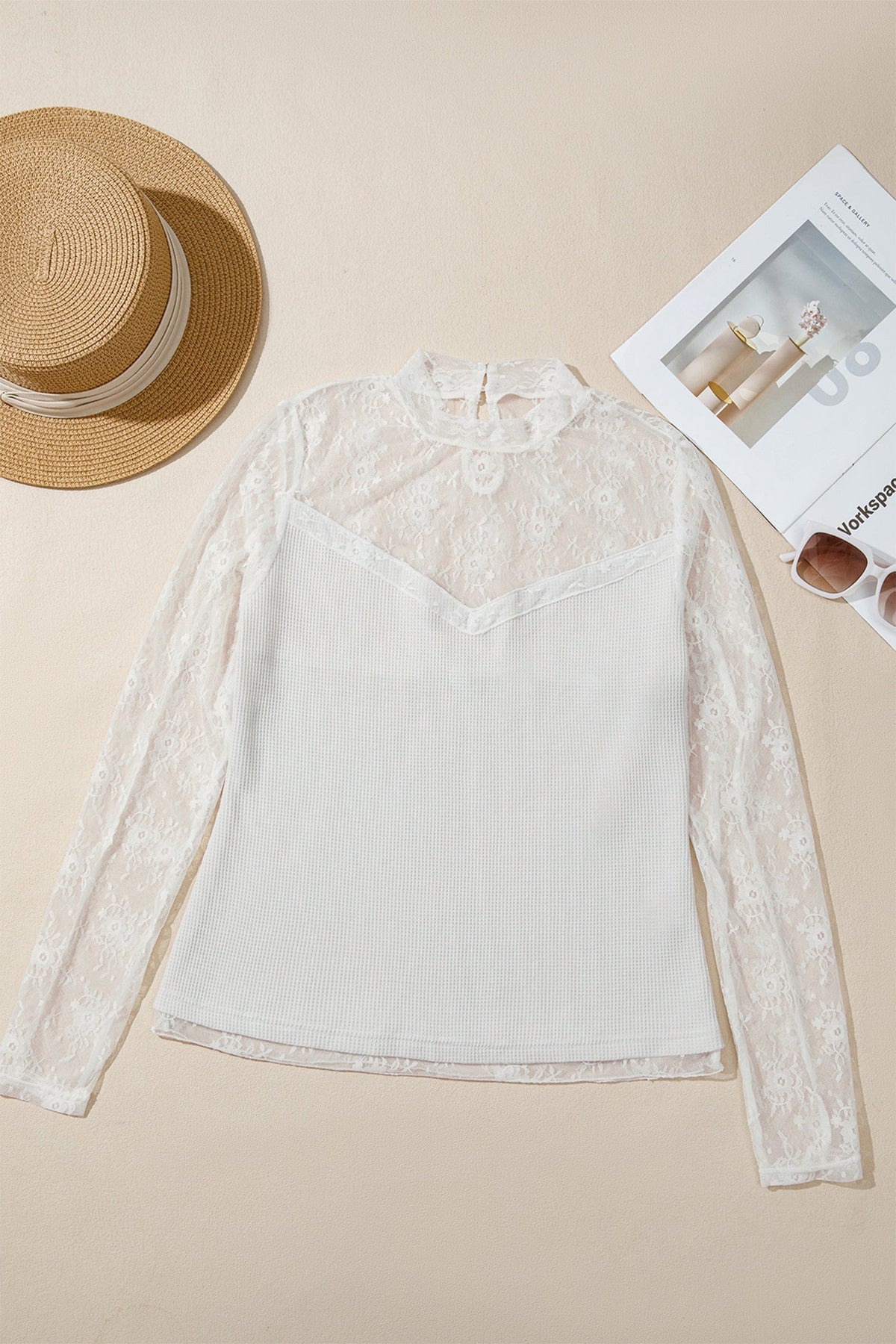 Lace Mesh Long Sleeve Top