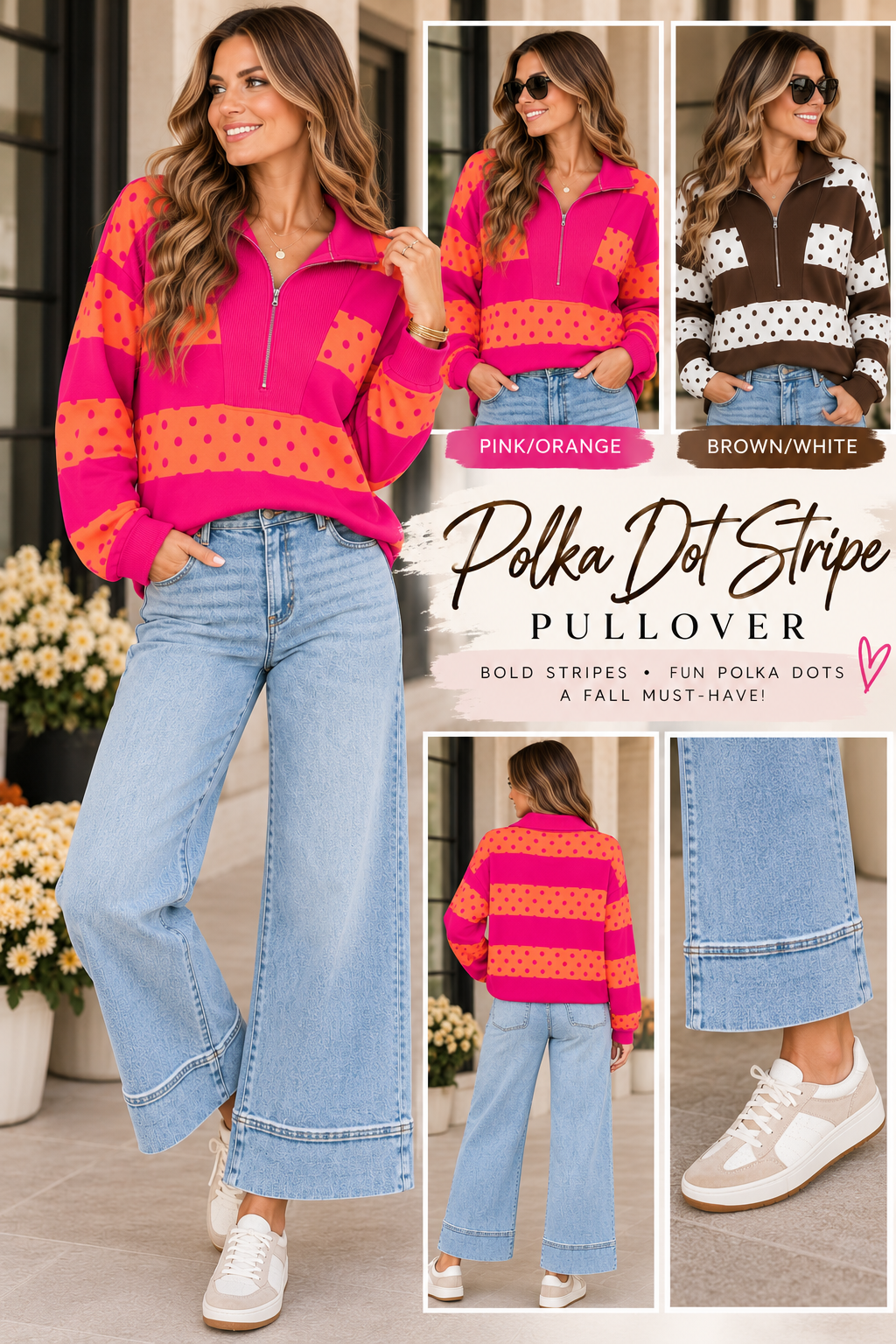 Stripe Polka Dot Quarter Zip