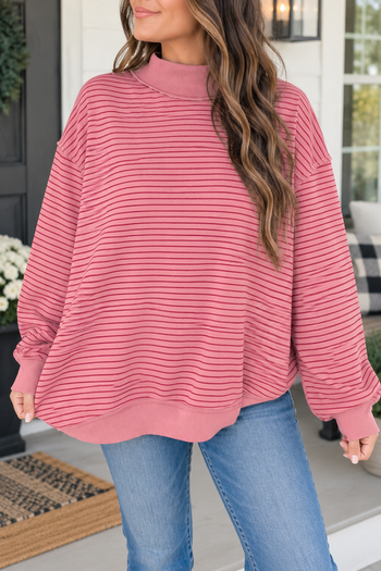 Stripe Ribbed Oversized Sweatshirt