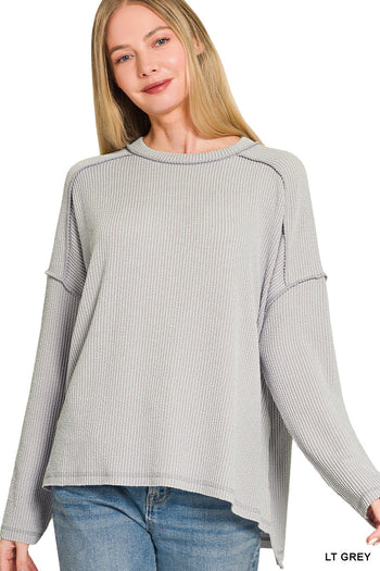 Raised Rib Raw Edge Long Sleeve Zenana Top *Multiple Colors* RTS