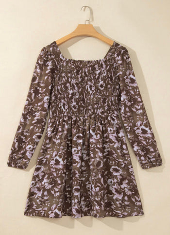 Brown Abstract Floral Dress