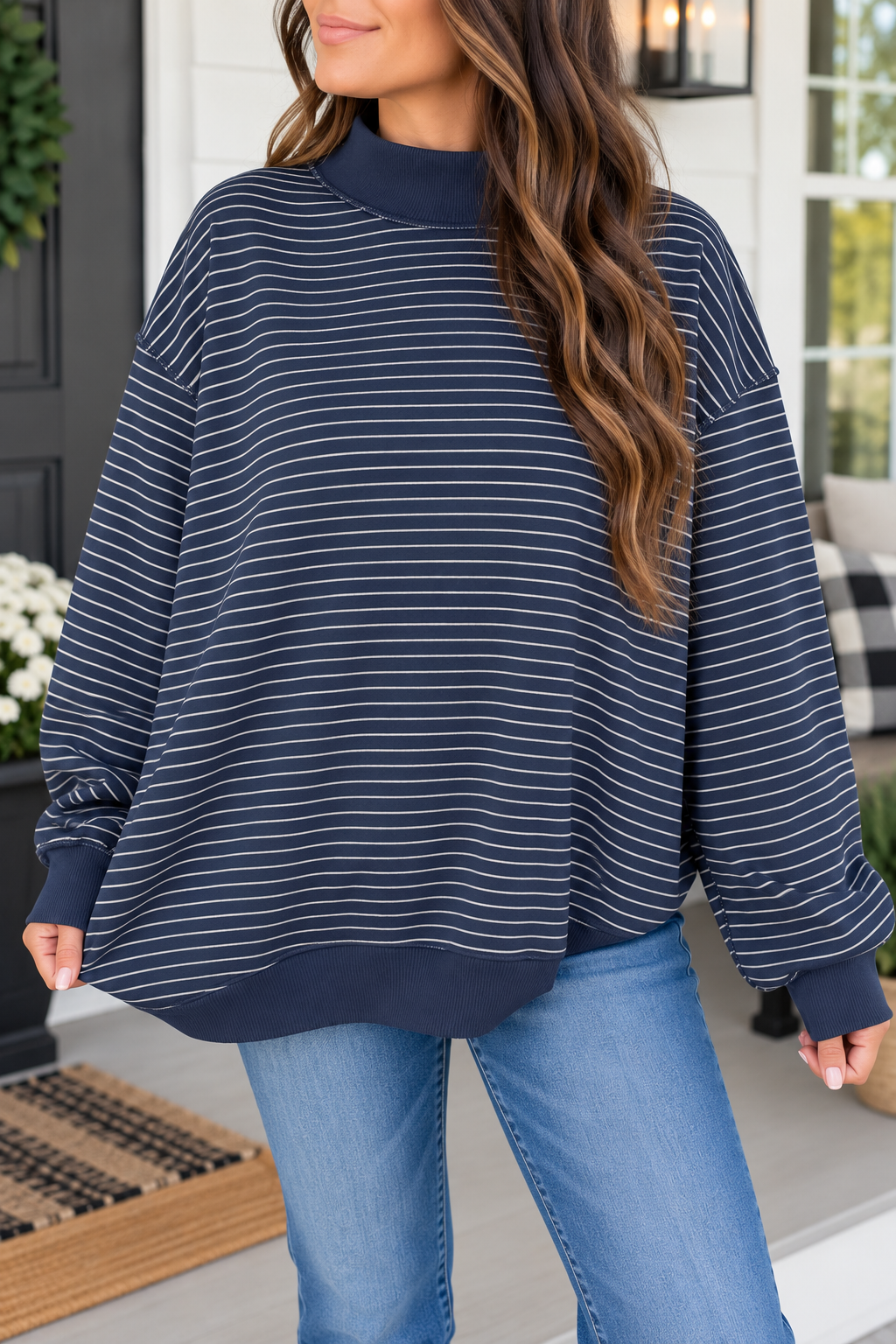 Stripe Ribbed Oversized Sweatshirt