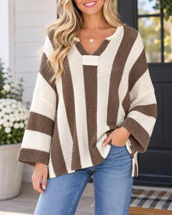 Stripe V Neck Sweater