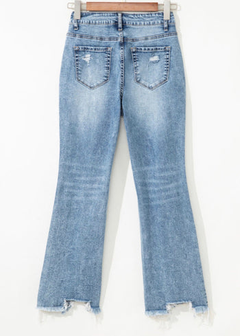 Raw-Hem Ripped Flare Jeans