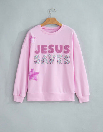 Patchwork Jesus Saves Baggy Sweatshirt