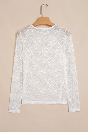 Beige Sheer Mesh Lace Top