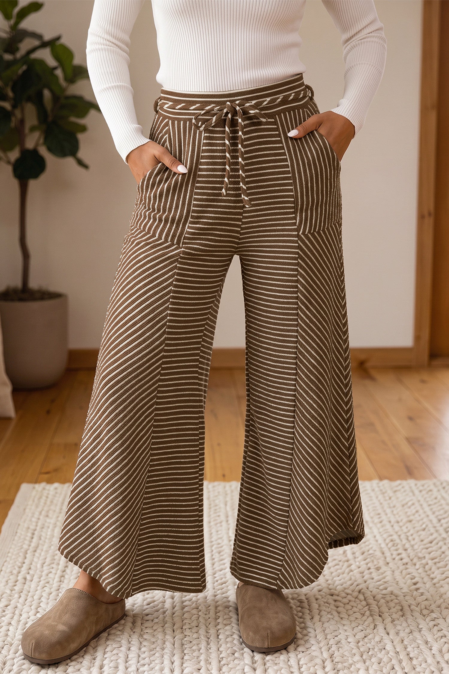 Stripe Patchwork Casual Wide Leg Pants
