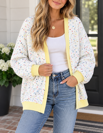 White Abstract Casual Cardigan