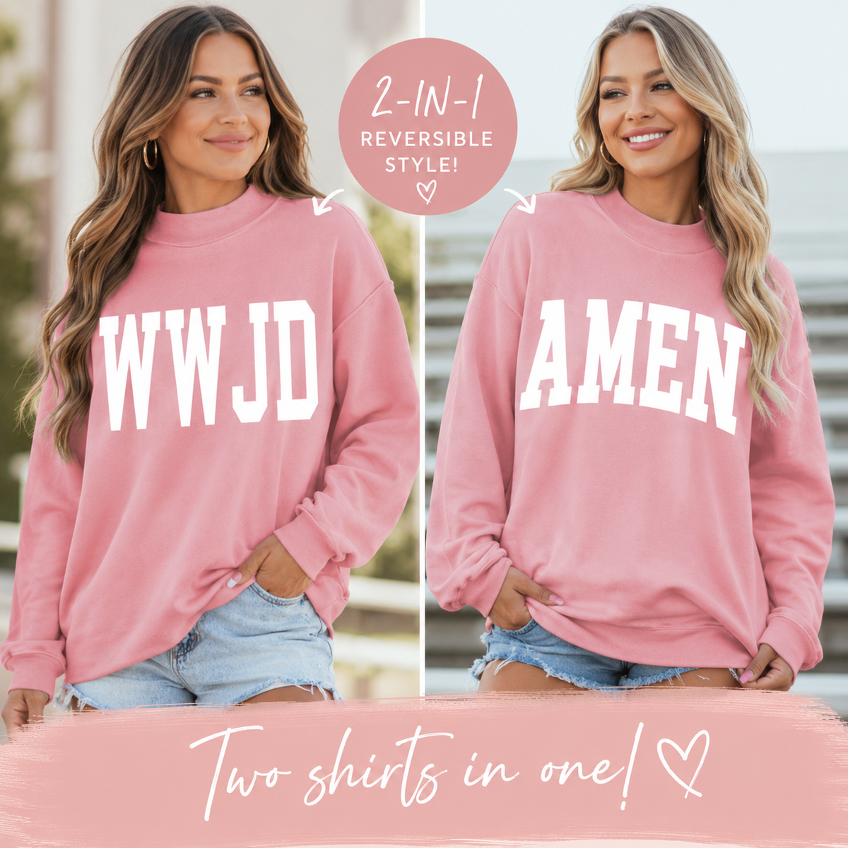 WWJD/AMEN Reversible Mock Neck Sweatshirt RTS