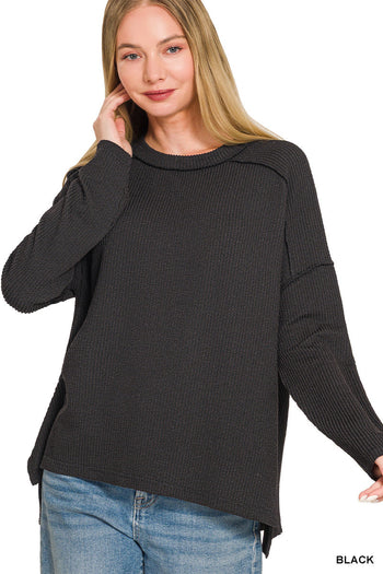 Raised Rib Raw Edge Long Sleeve Zenana Top *Multiple Colors* RTS