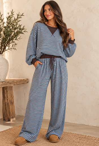 Brown Stripe Two Piece Set