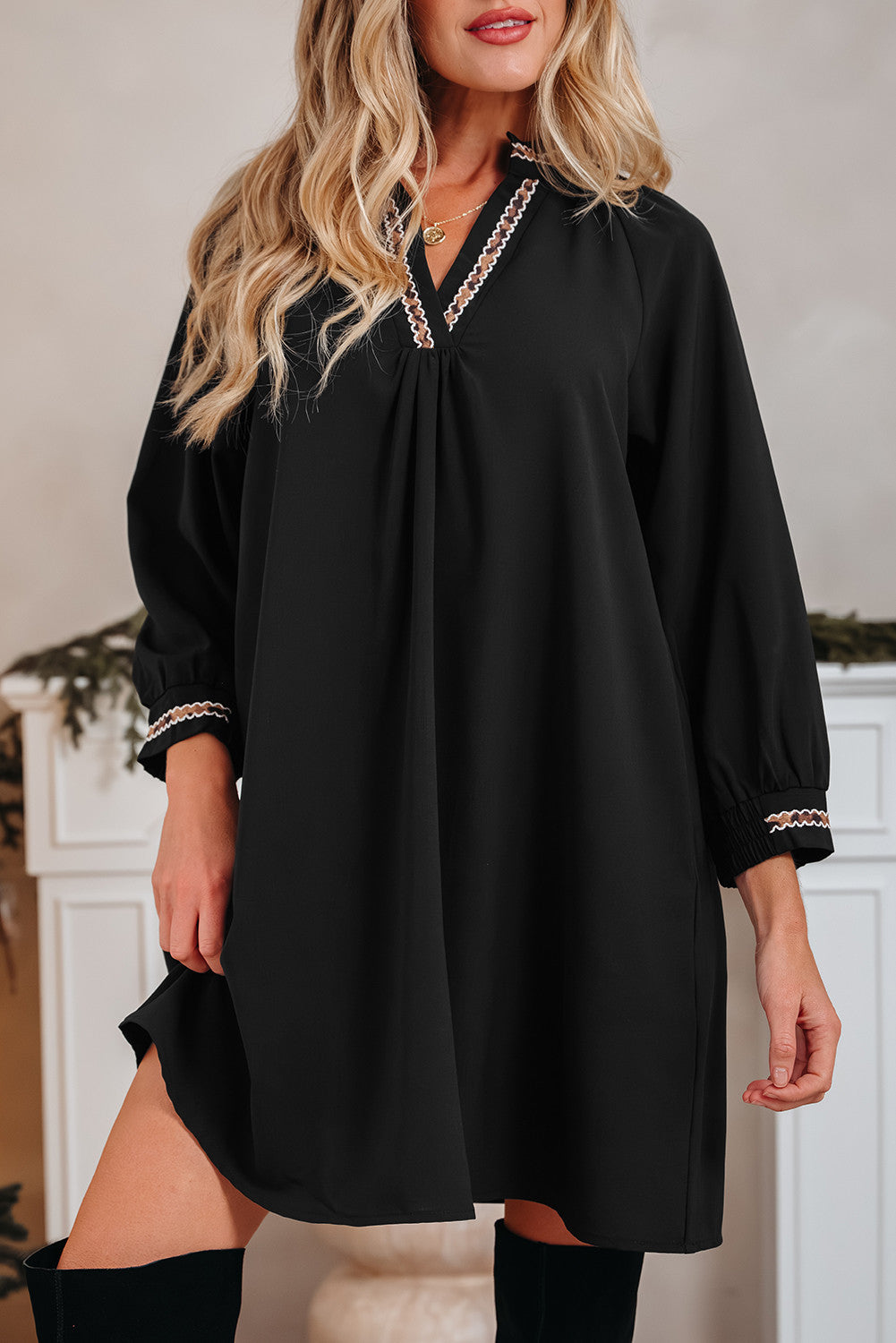 Black Contrast Trim Dress