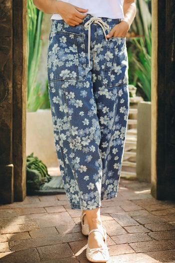 Blue Floral Barrel Jeans RTS