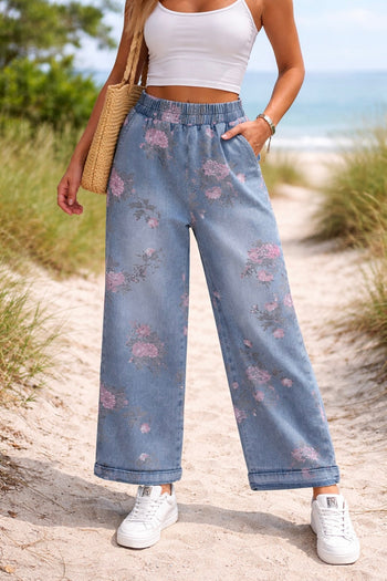 Blue Floral Elastic Jeans RTS