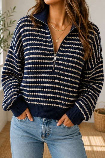 Blue Textured Knit Top