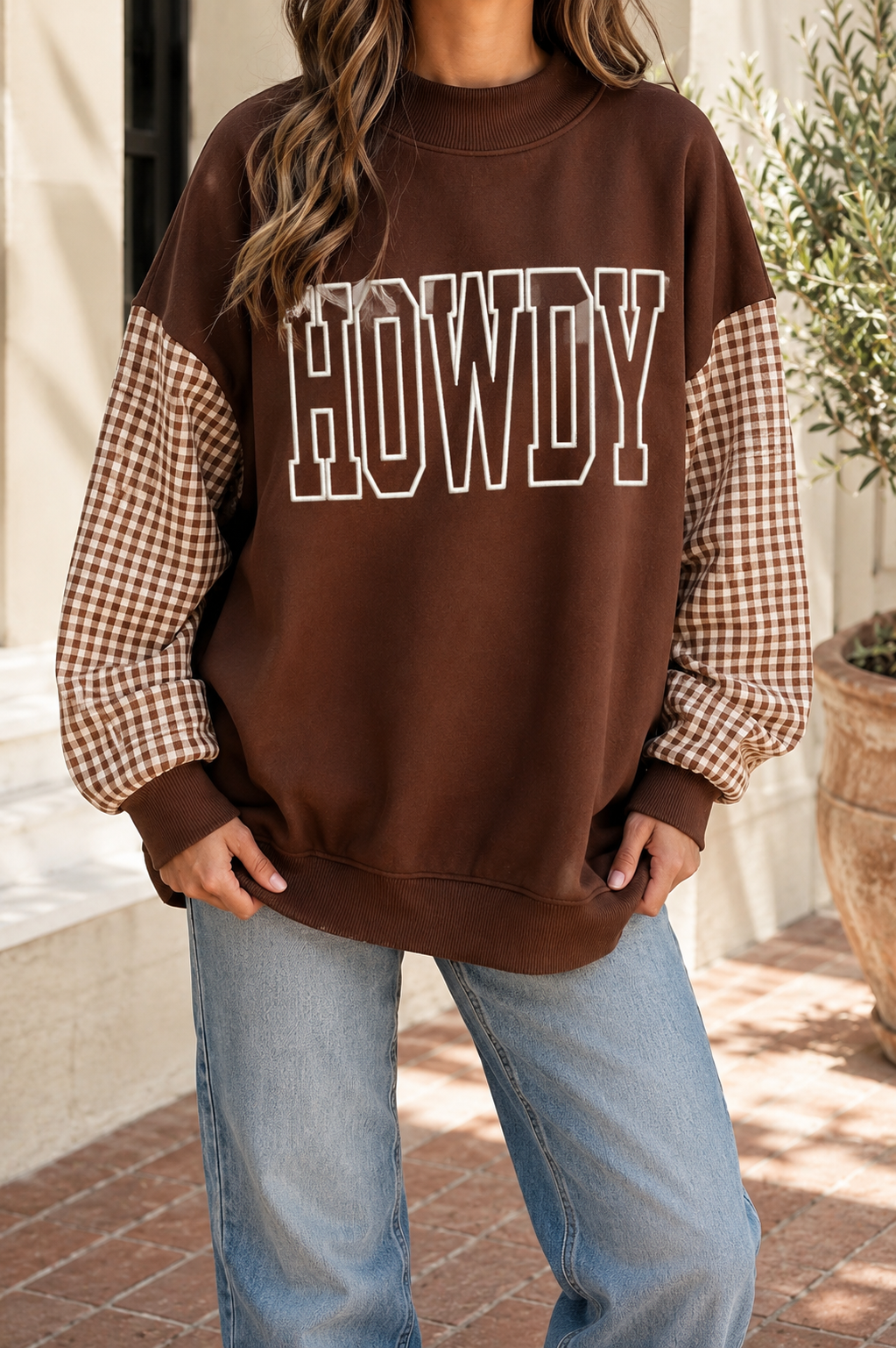 Brown HOWDY Embroidered Sweatshirt