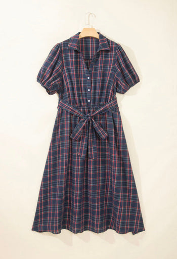 Plaid Belted Plus Dress