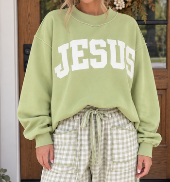 Green JESUS Letter Patch Sweatshirt