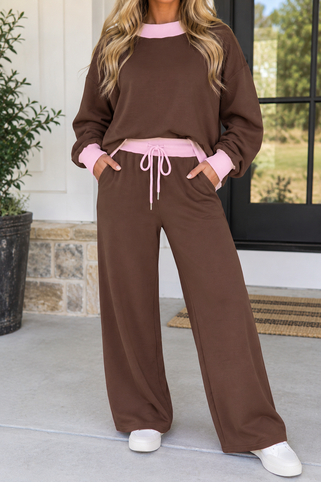 Coffee and Pink Trim Set