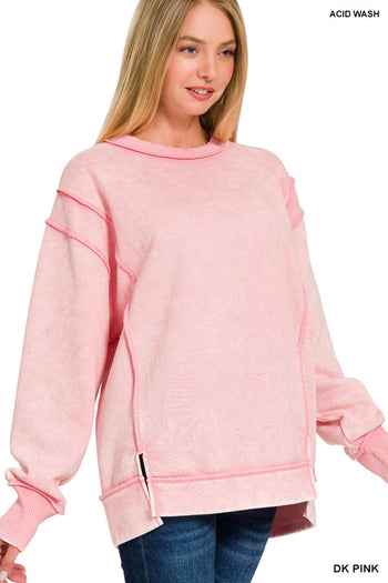 Acid Wash Exposed Seam Fleece Zenana Sweatshirt *Multiple Colors* RTS