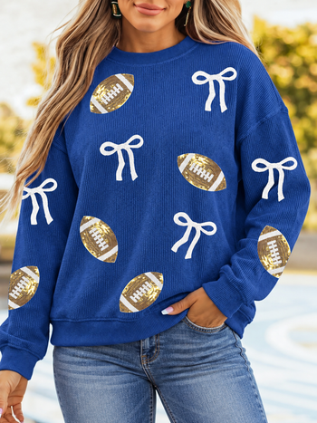 Blue Sequin Football Bow Sweatshirt RTS