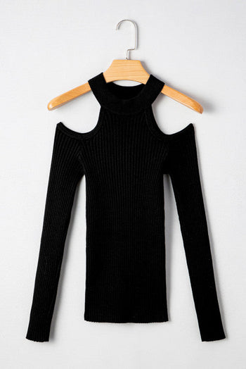 Black Ribbed Cold Shoulder
