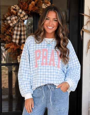 Blue Plaid Pray Sweatshirt