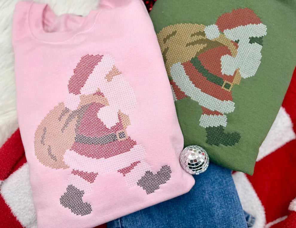 Santa Pink- Cross Stitched