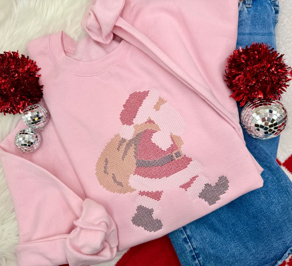 Santa Pink- Cross Stitched
