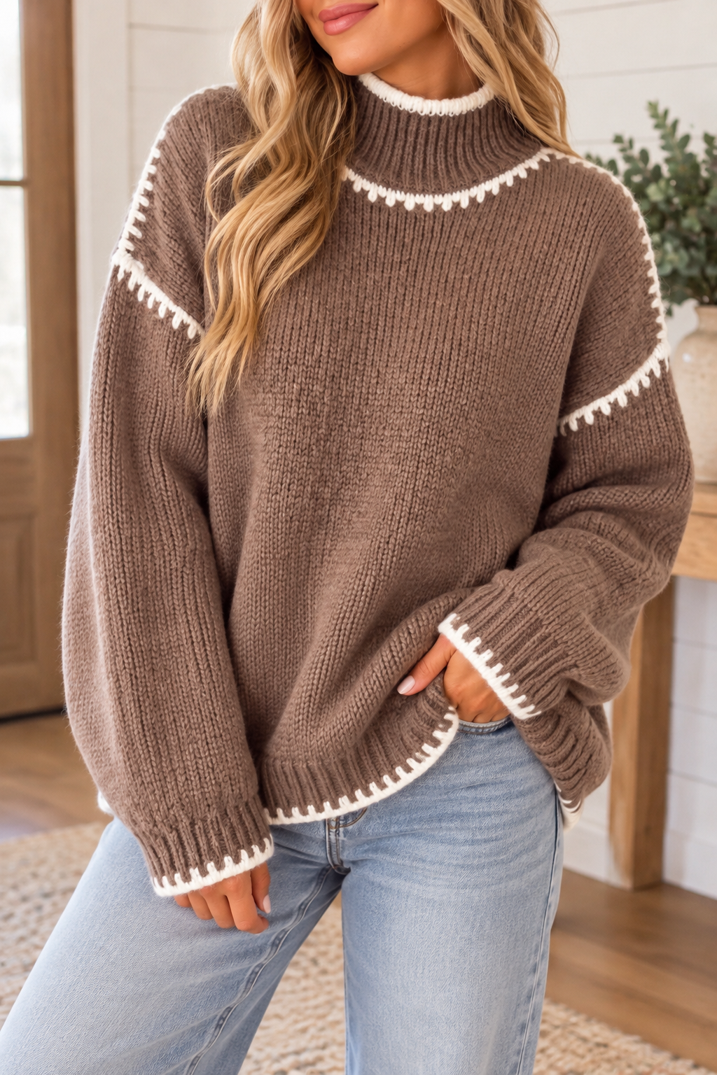 Khaki Trim Relaxed Sweater