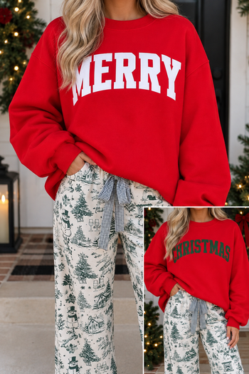 Red MERRY/CHRISTMAS Reversible Sweatshirt