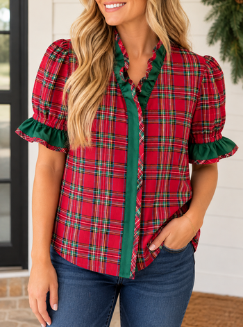 Red Plaid Ruffle Shirt