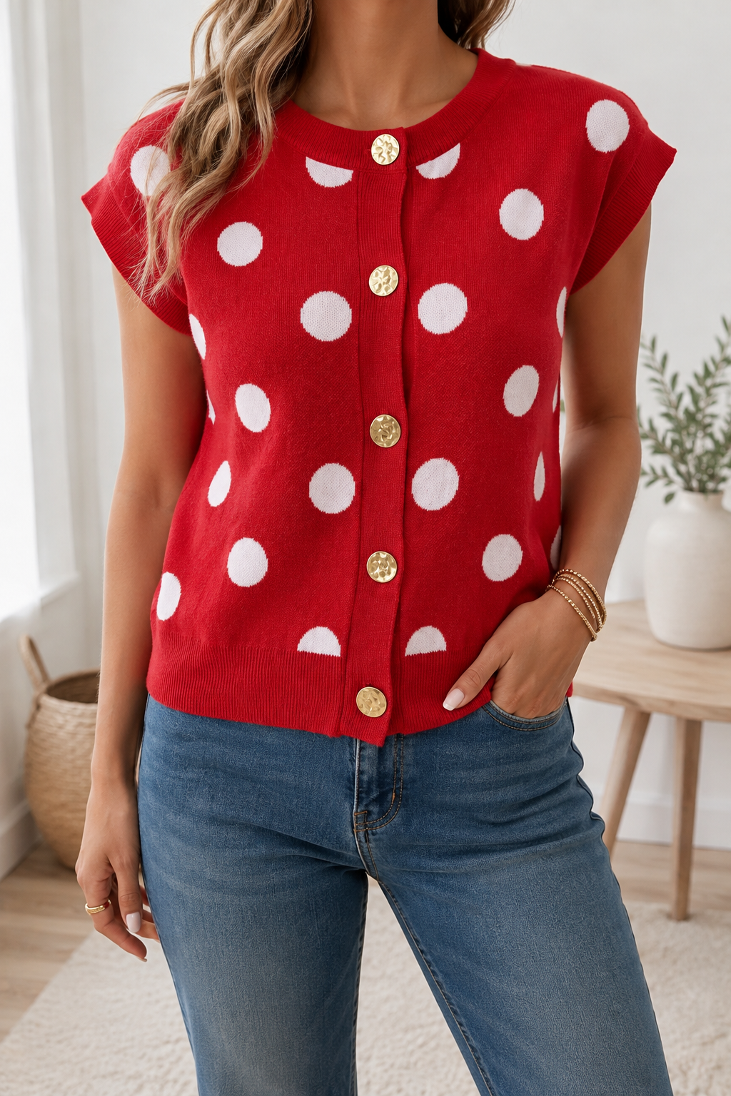Red Polka Dot Sweater Vest