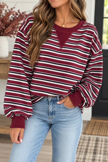 Red Stripe Dropped Shoulder Top