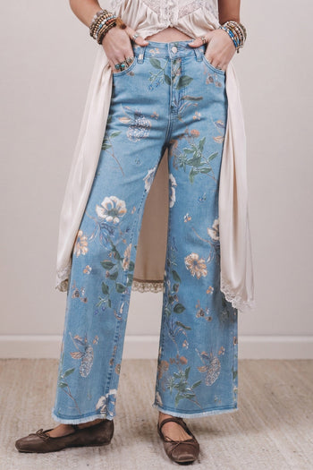 Retro Floral Frayed Hem Jeans RTS