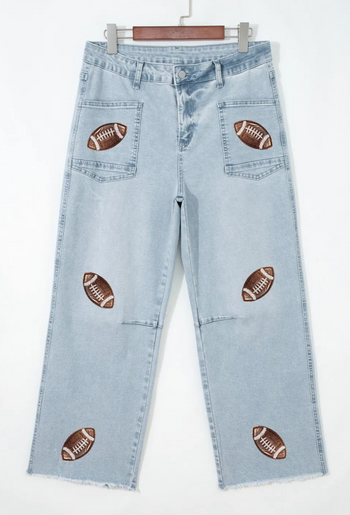 Football Sequin Patch Jeans RTS