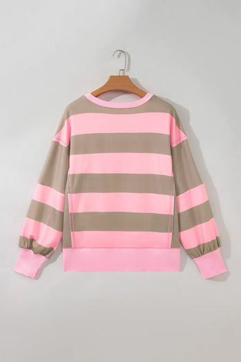 Pink Stripe Patch Pocket Sweatshirt
