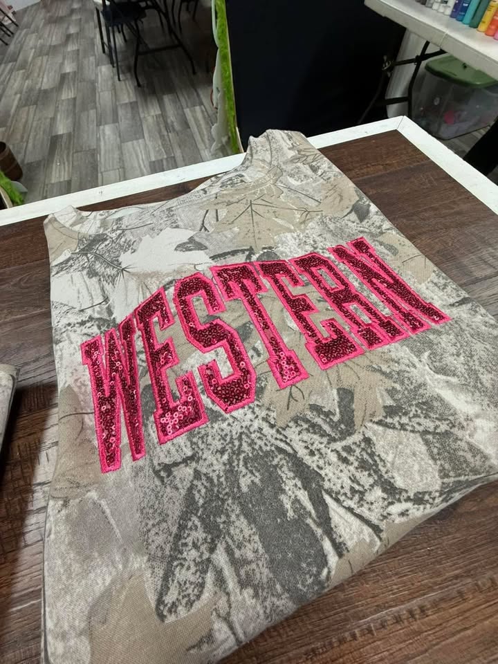 Camo Sequin Crew