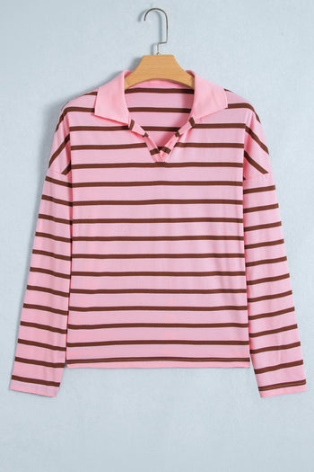 Pink Stripe Collar Top