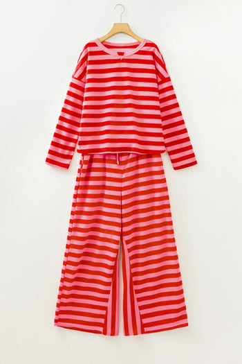 Red Stripe Pullover Pants Set