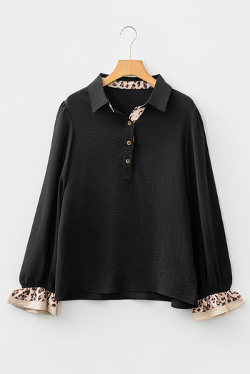 Leopard Collar Ruffle Blouse